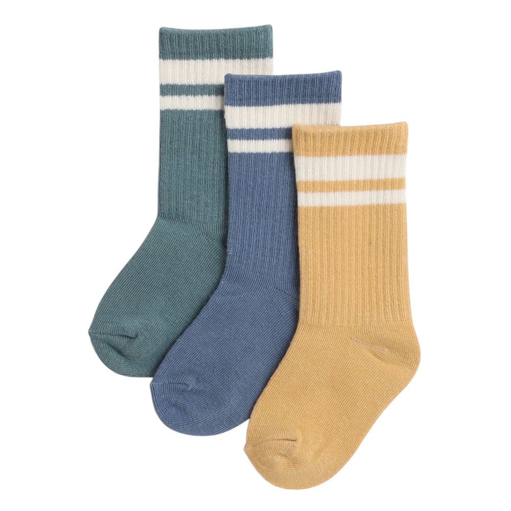 Victor And Jane - 3pc-Set - Boy's Jacquard Socks - Green/Blue/Yellow