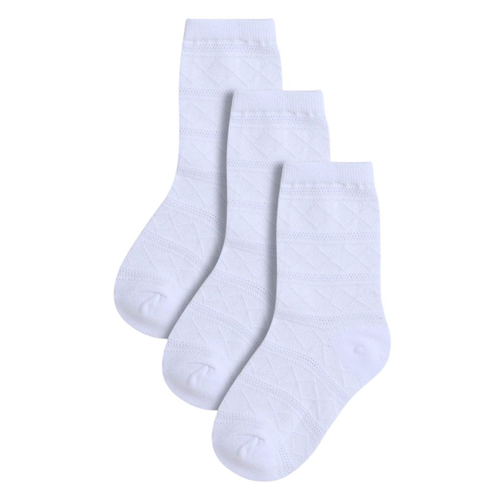 Victor and Jane - Girls Jacquard Socks - 3 Pairs - White