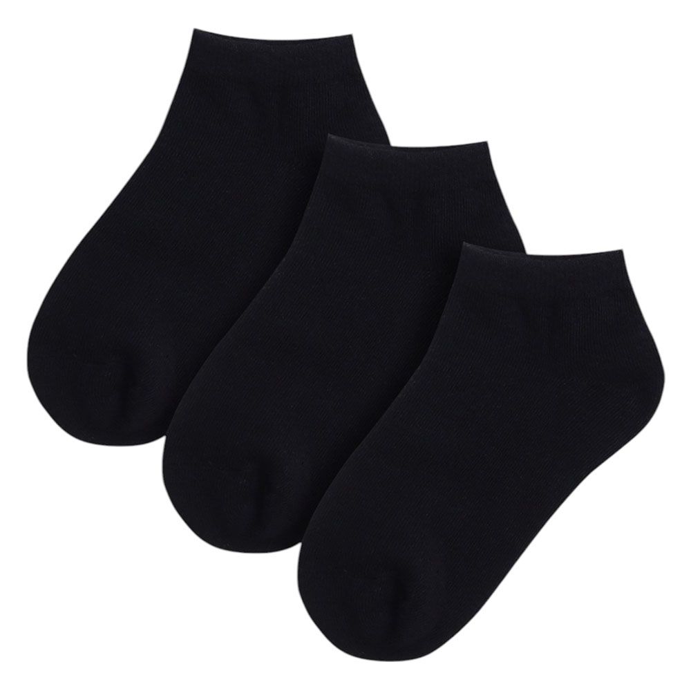 Victor And Jane - 3pc-Set - Boy's Plain Short Socks - Black