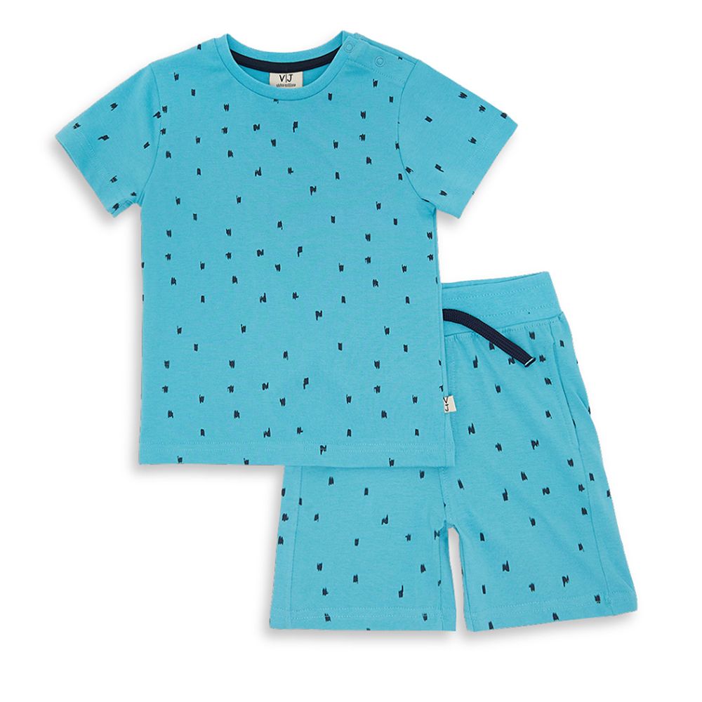 Victor and Jane - 2pc-Set - AOP Baby Boy T-Shirt & Shorts Set - Blue