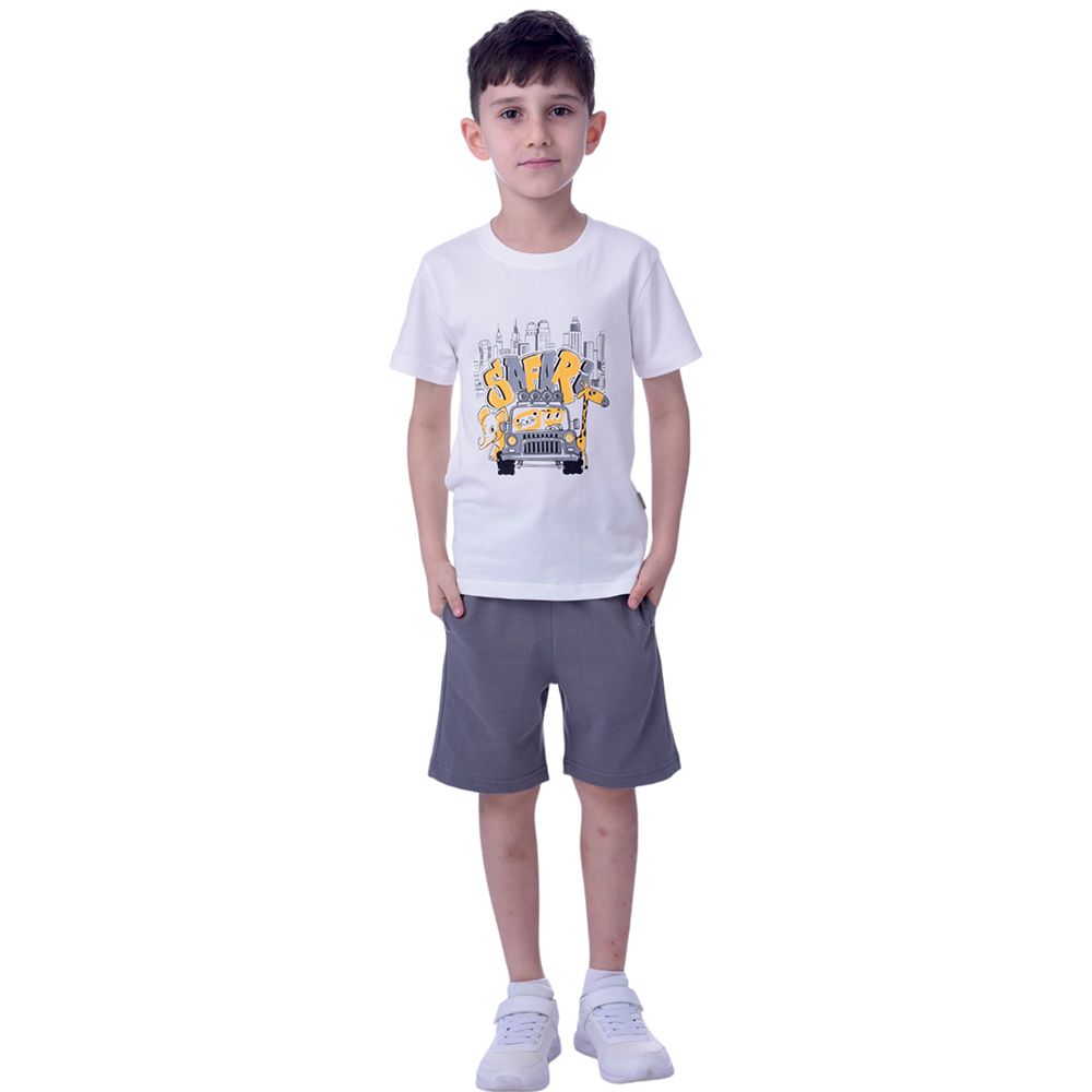 Victor and Jane - Junior Boys' 2pc-Set - T-Shirt & Shorts Set - White & Grey