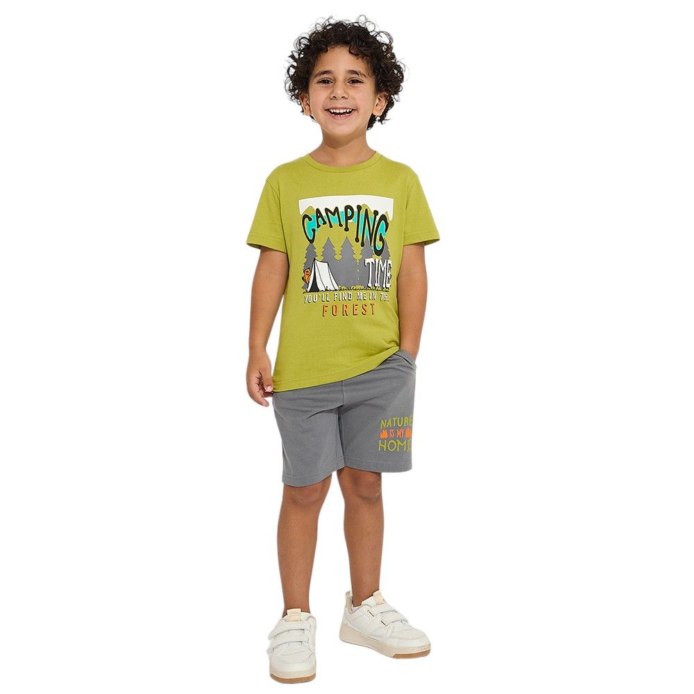 Victor and Jane - Junior Boys' 2pc-Set - Camping Time Printed T-Shirt & Shorts Set - Green & Grey