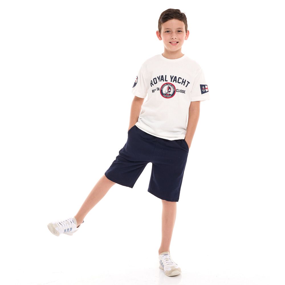 Victor and Jane - 2pc-Set - Boys T-Shirt And Shorts - Off White/Navy