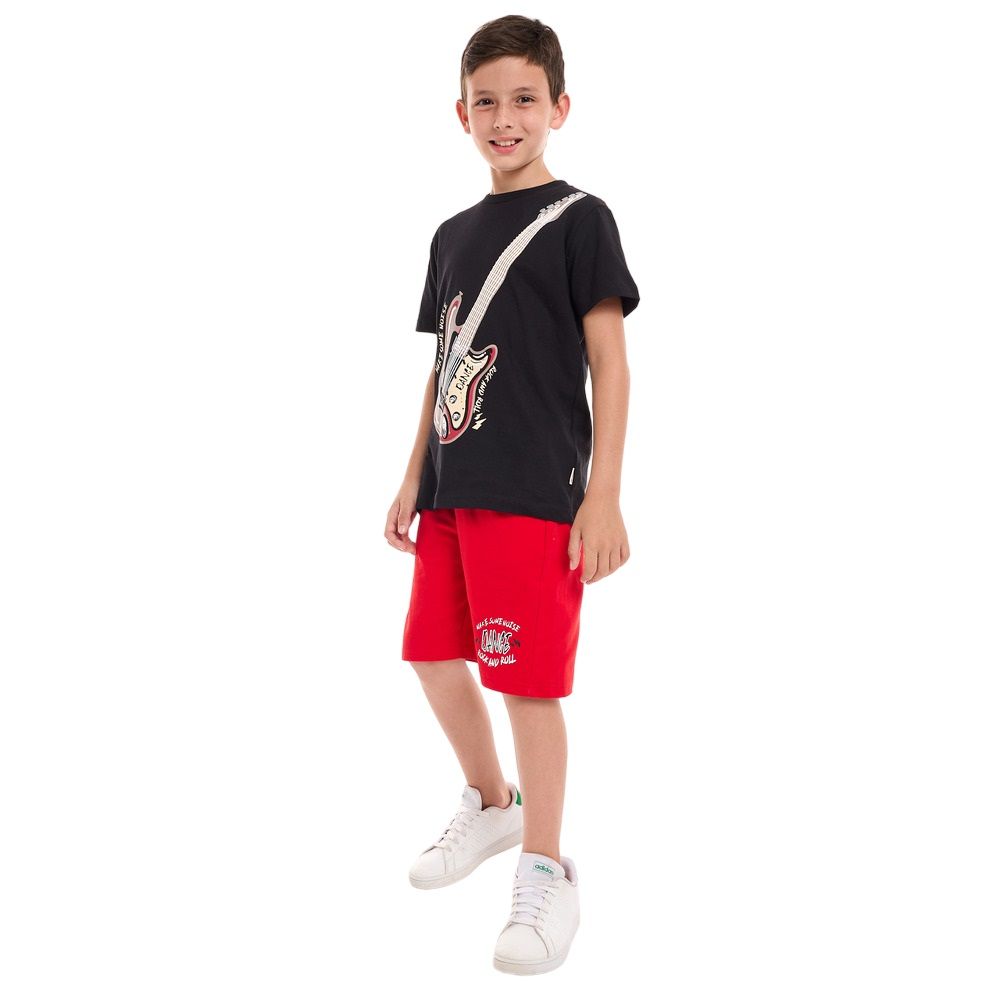 Victor and Jane - 2pc-Set - Boy's T-Shirt And Shorts - Black/Red