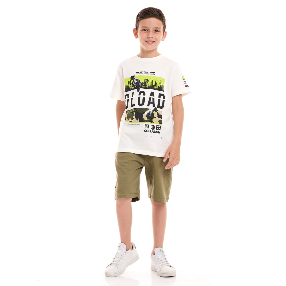 Victor and Jane - 2pc-Set - Boy's T-Shirt And Shorts - Off-White/Olive