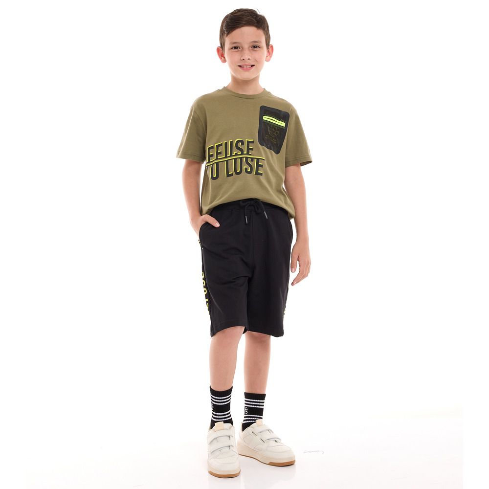 Victor and Jane - 2pc-Set - Boys T-Shirt And Shorts - Olive/Black