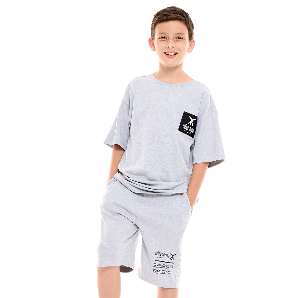 Victor and Jane - 2pc-Set - Boy's Comfy T-Shirt And Shorts -  Grey