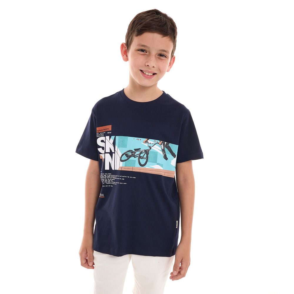 Victor and Jane - Short Sleeve Boys' T-Shirt - Navy Blue