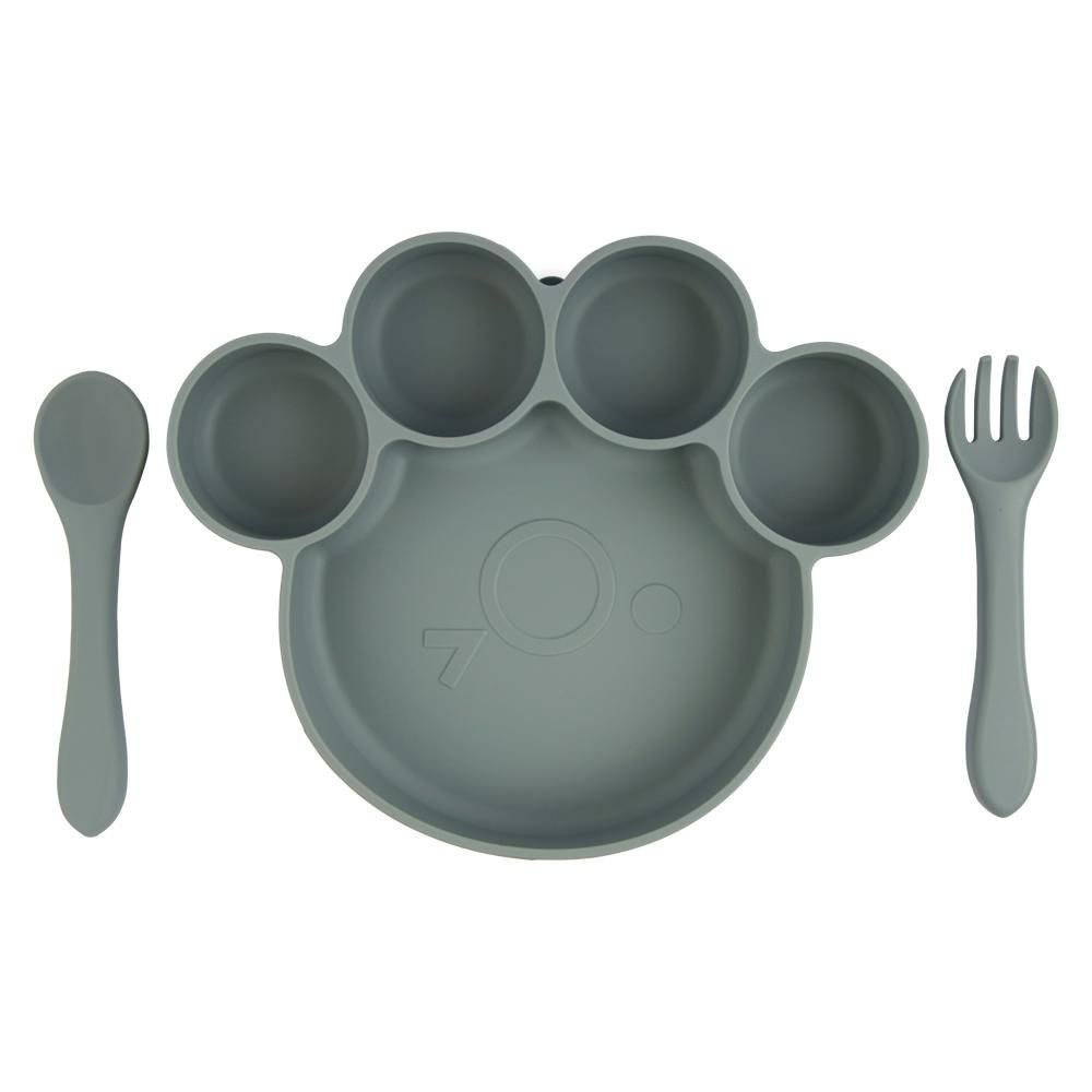 Babies Basic - Bear Shape Silicone Plate, Spoon & Fork Set - 3pcs - Indigo