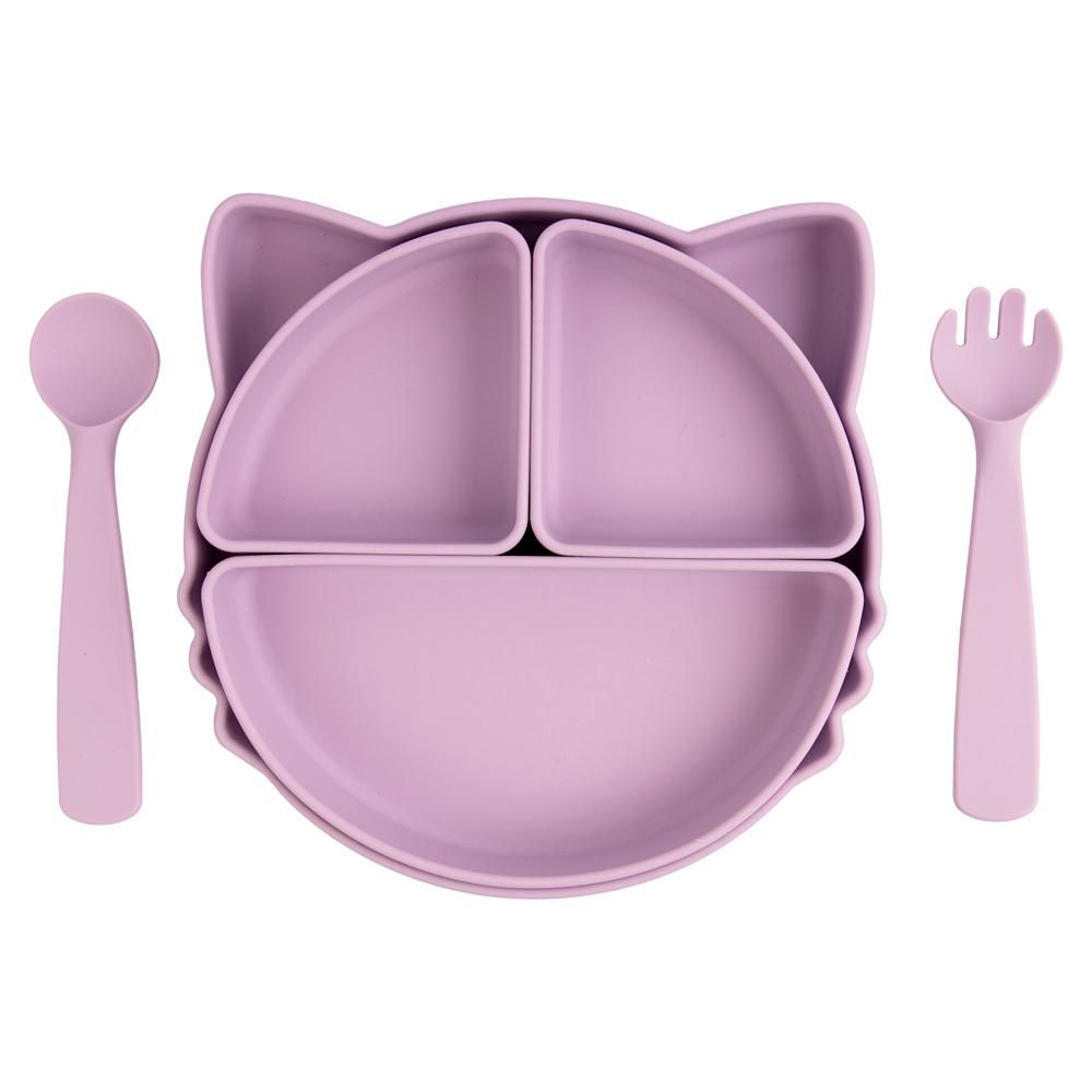 Babies Basic - Silicone Feeding Set With Removable Sections - 3pcs - Purple