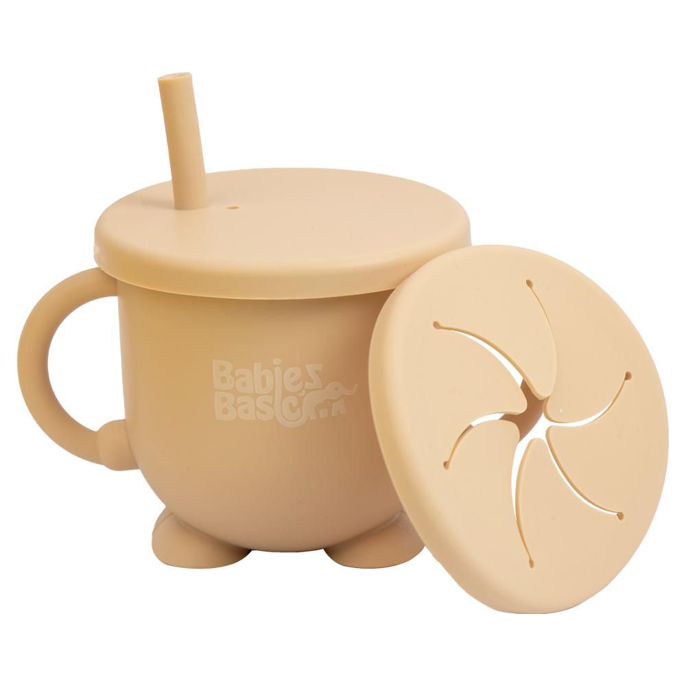 Babies Basic - 2-In-1 Silicone Cup w/ Straw Or A Snack Cup - Beige