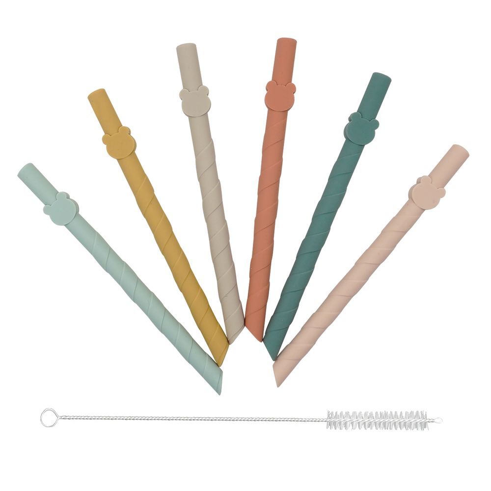 Babies Basic - Reusable Silicone Straws With Straw Cleaner - Pack of 7