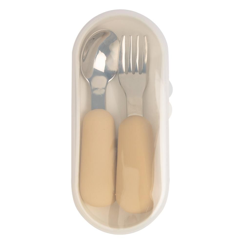 Babies Basic - Stainless Steel Spoon & Fork Cutlery Set - 2pcs - Beige