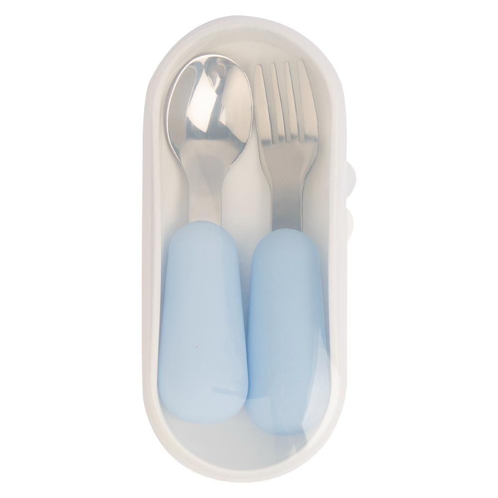 Babies Basic - Stainless Steel Spoon & Fork Cutlery Set - 2pcs - Blue