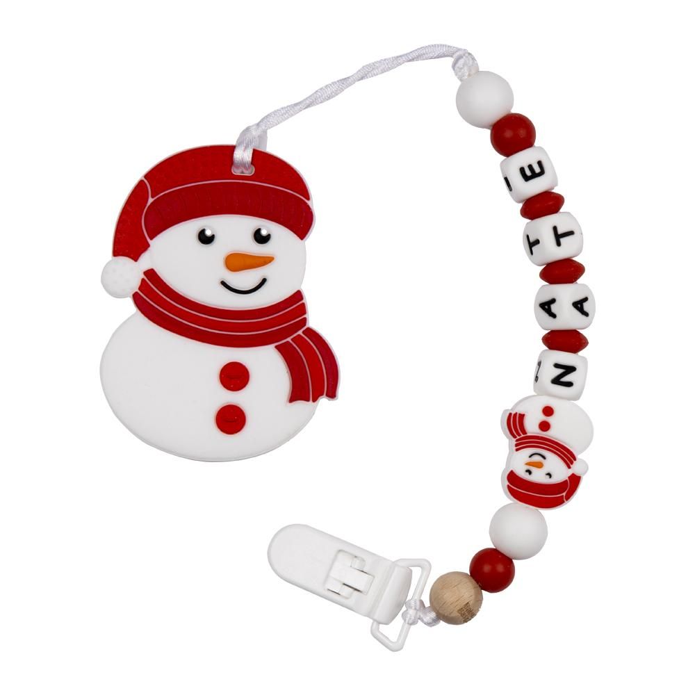 Babies Basic - Customized Pacifier Clip - Snowman - Red