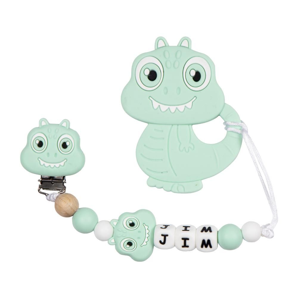 Babies Basic - Customized Pacifier Clip - Dino - Mint