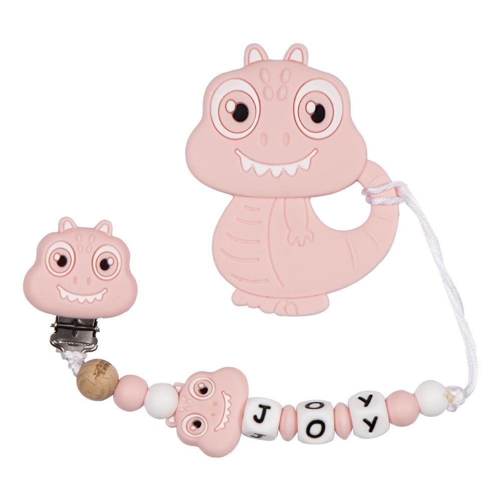 Babies Basic - Customized Pacifier Clip - Dino - Pink