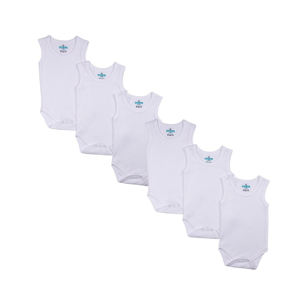 Babies Basic - 6pc-Set - 100% Cotton Sleeveless Bodysuit - White