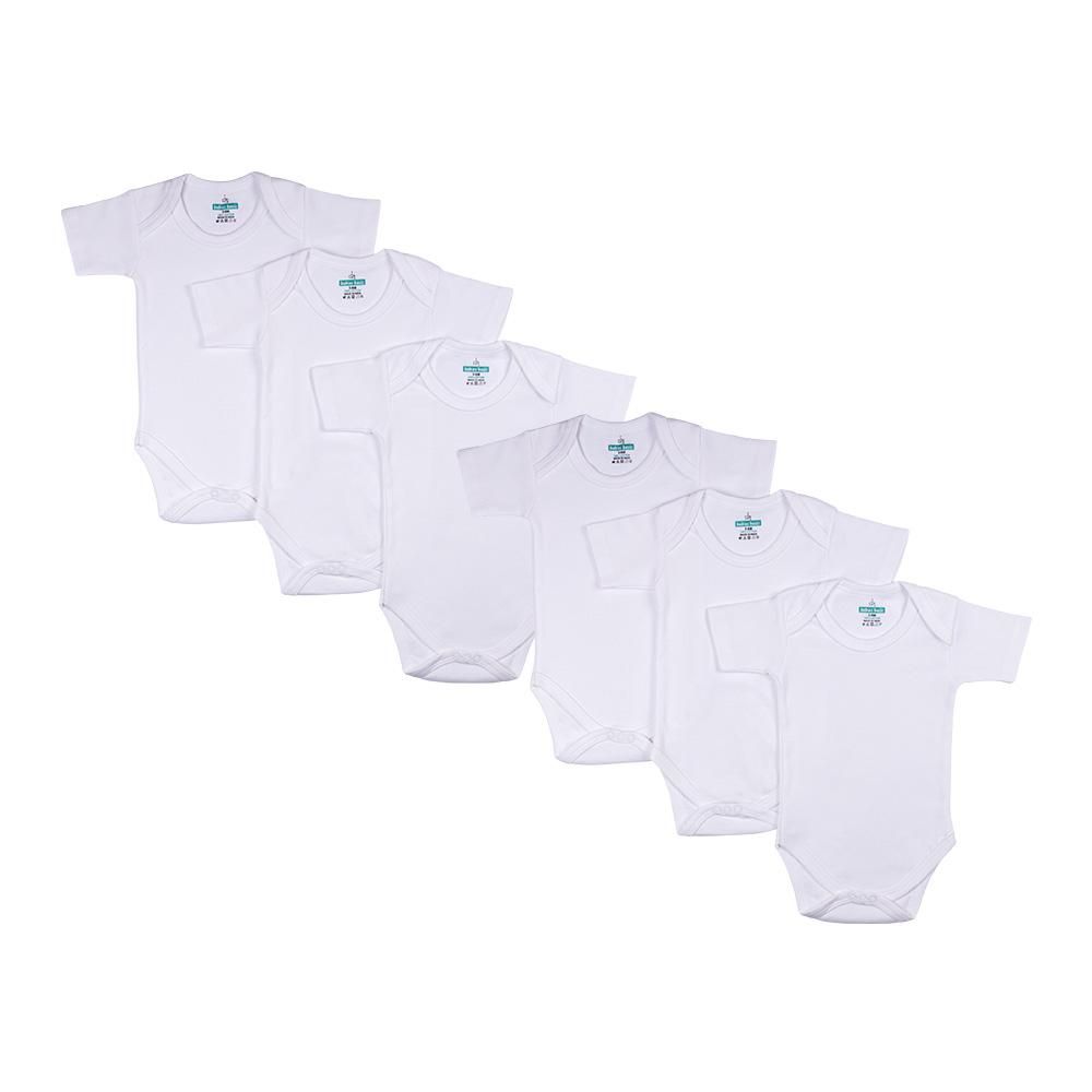 Babies Basic - 6pc-Set - 100% Cotton Short Sleeves Bodysuit - White