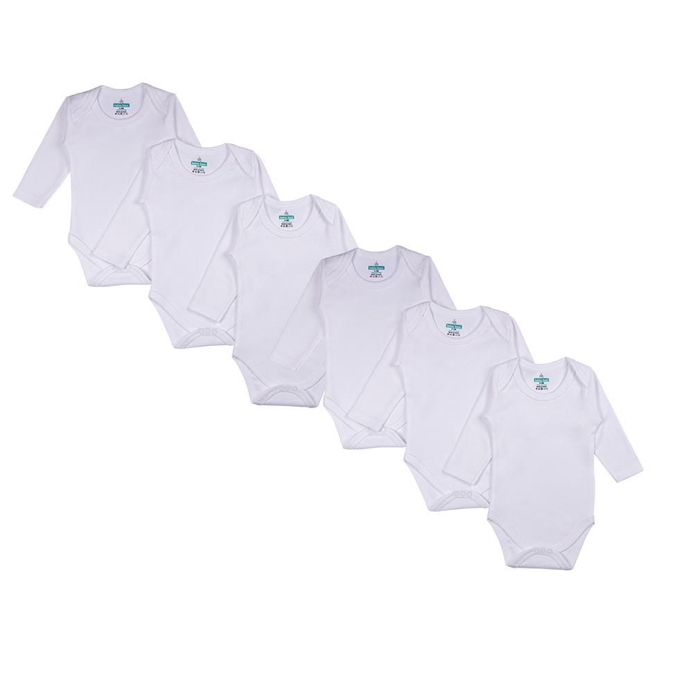 Babies Basic - 6pc-Set - 100% Cotton Long Sleeves Bodysuit - White