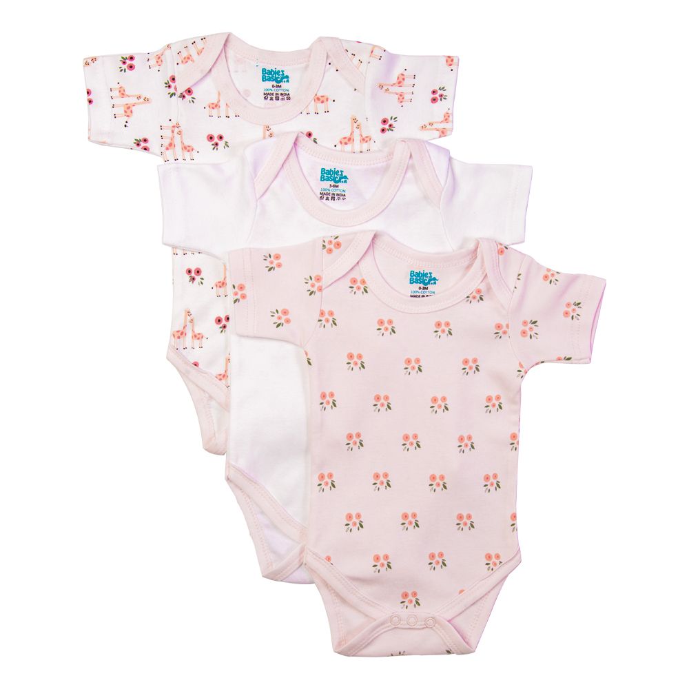 Babies Basic - 3pc-Set - Girls Printed Cotton Romper