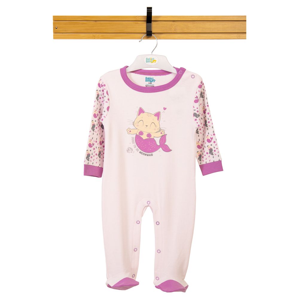 Babies Basic - Printed Long Sleeves Jumpsuit/Romper - Pink