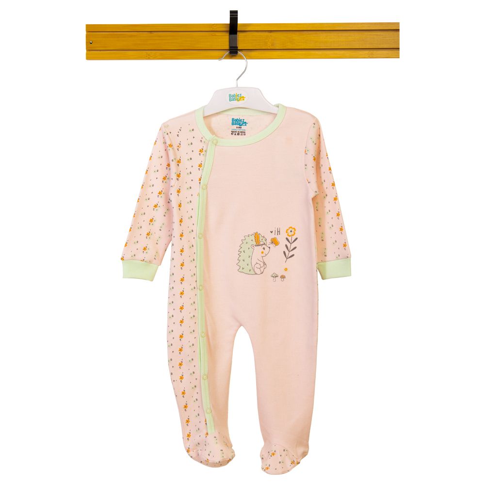 Babies Basic - Printed Long Sleeves Jumpsuit/Romper - Light Pink