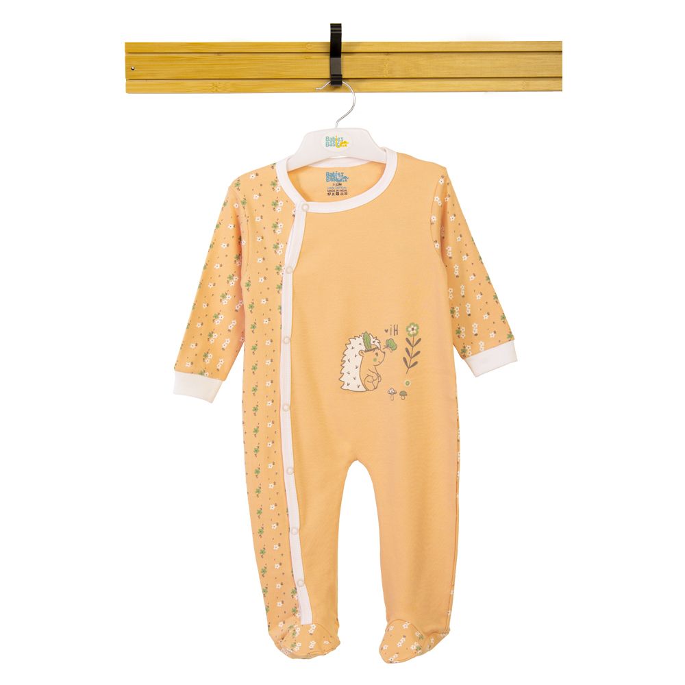 Babies Basic - Printed Long Sleeves Jumpsuit/Romper - Peach/White