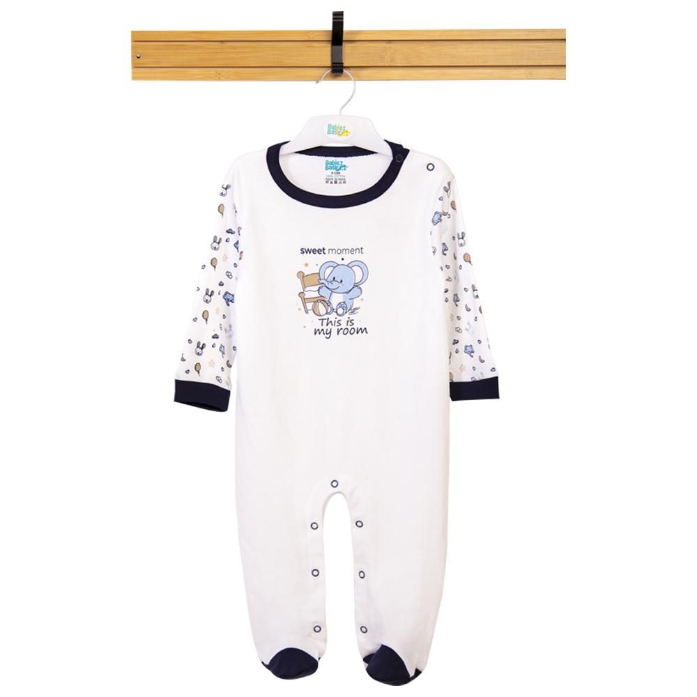 Babies Basic - Printed Long Sleeves Romper - White