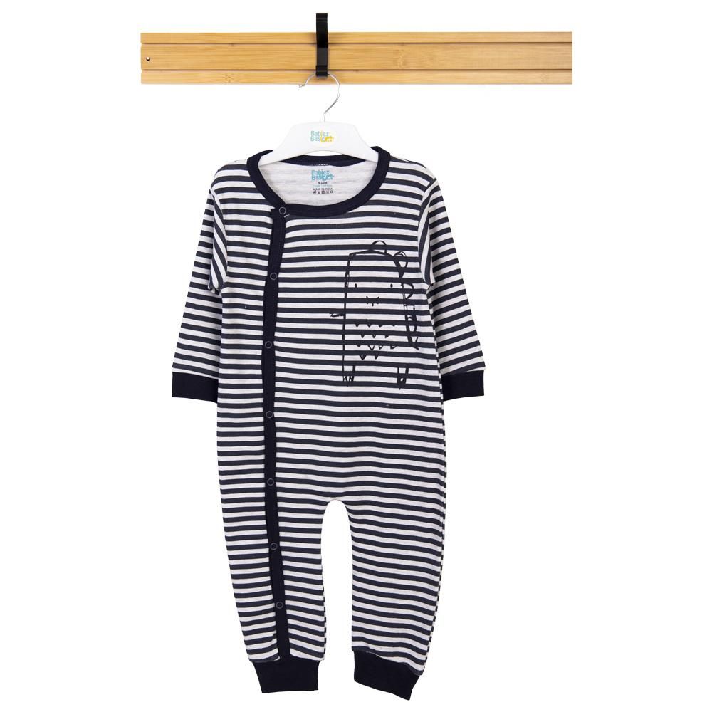 Babies Basic - Stripe Printed Long Sleeves Romper - Grey