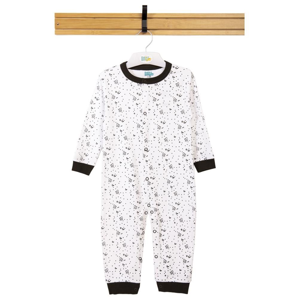 Babies Basic - Printed Long Sleeves Jumpsuit/Romper - White