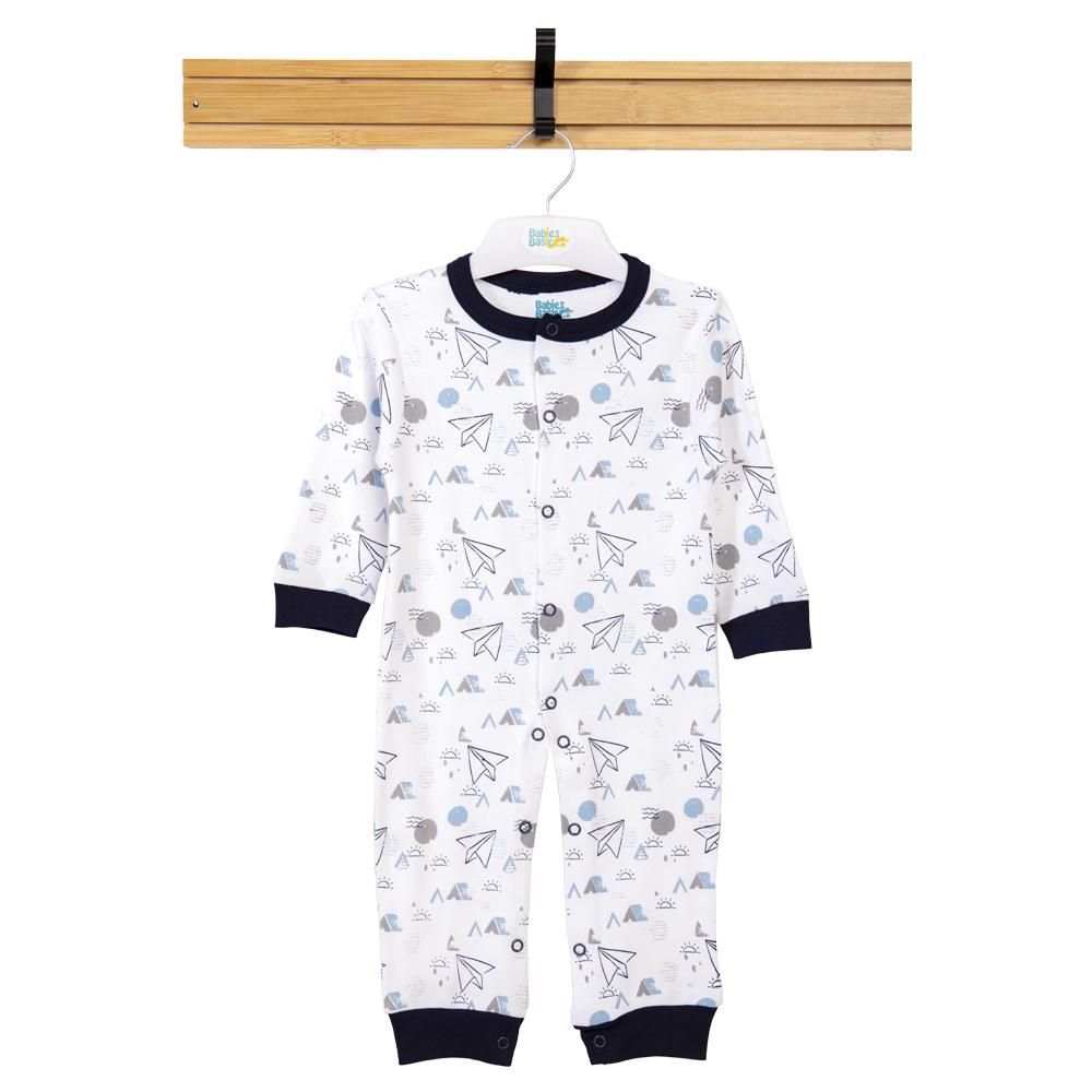 Babies Basic - Printed Long Sleeves Romper/Sleepsuit - White