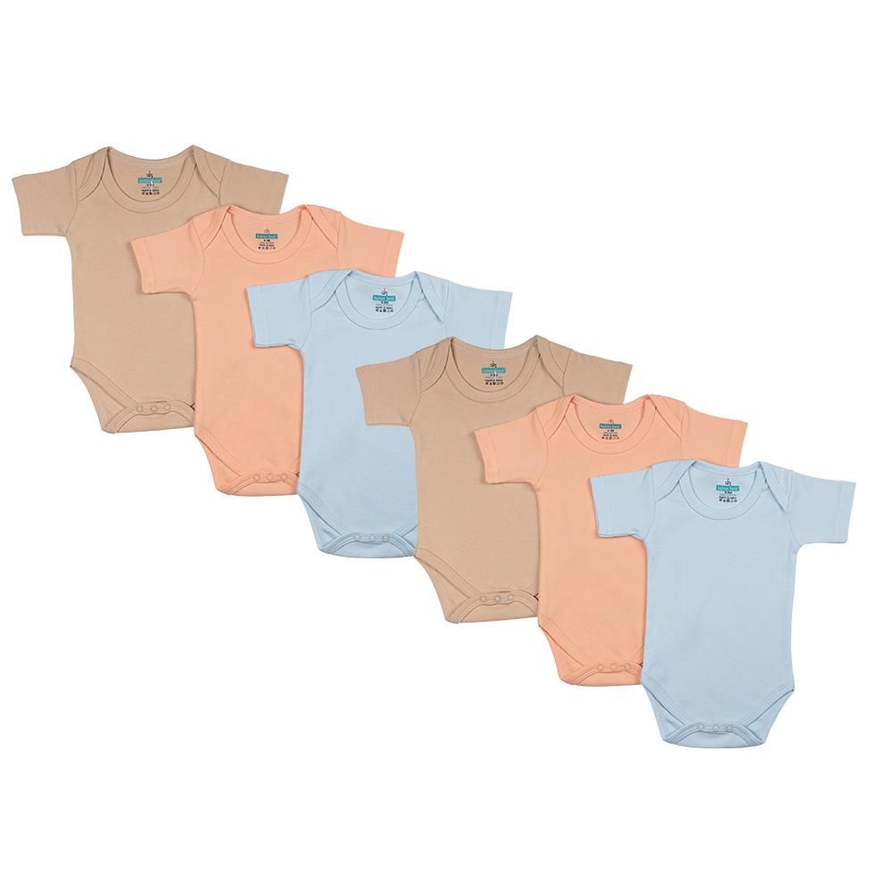 Babies Basic - 6pc-Set - 100% Cotton Boys Short Sleeves Bodysuit_Blue/Brown