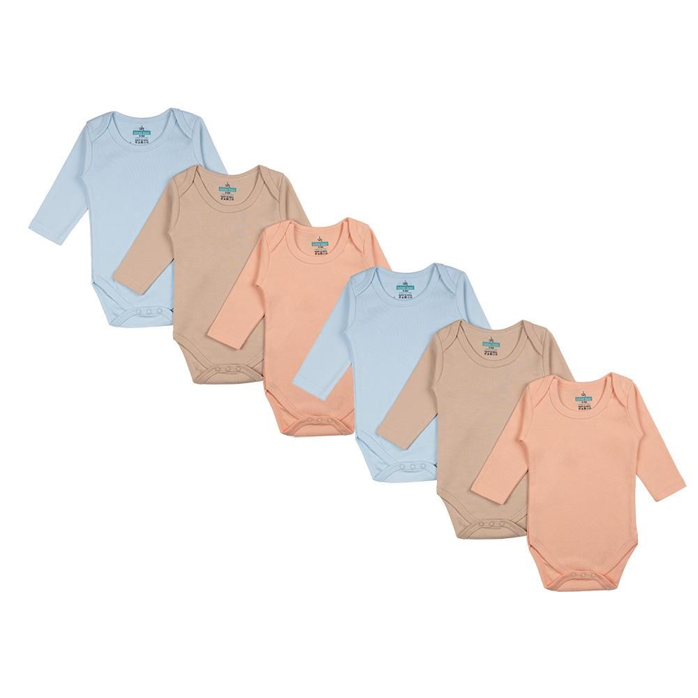 Babies Basic - 6pc-Set - 100% Cotton Boys Long Sleeves Bodysuit_Blue/Brown