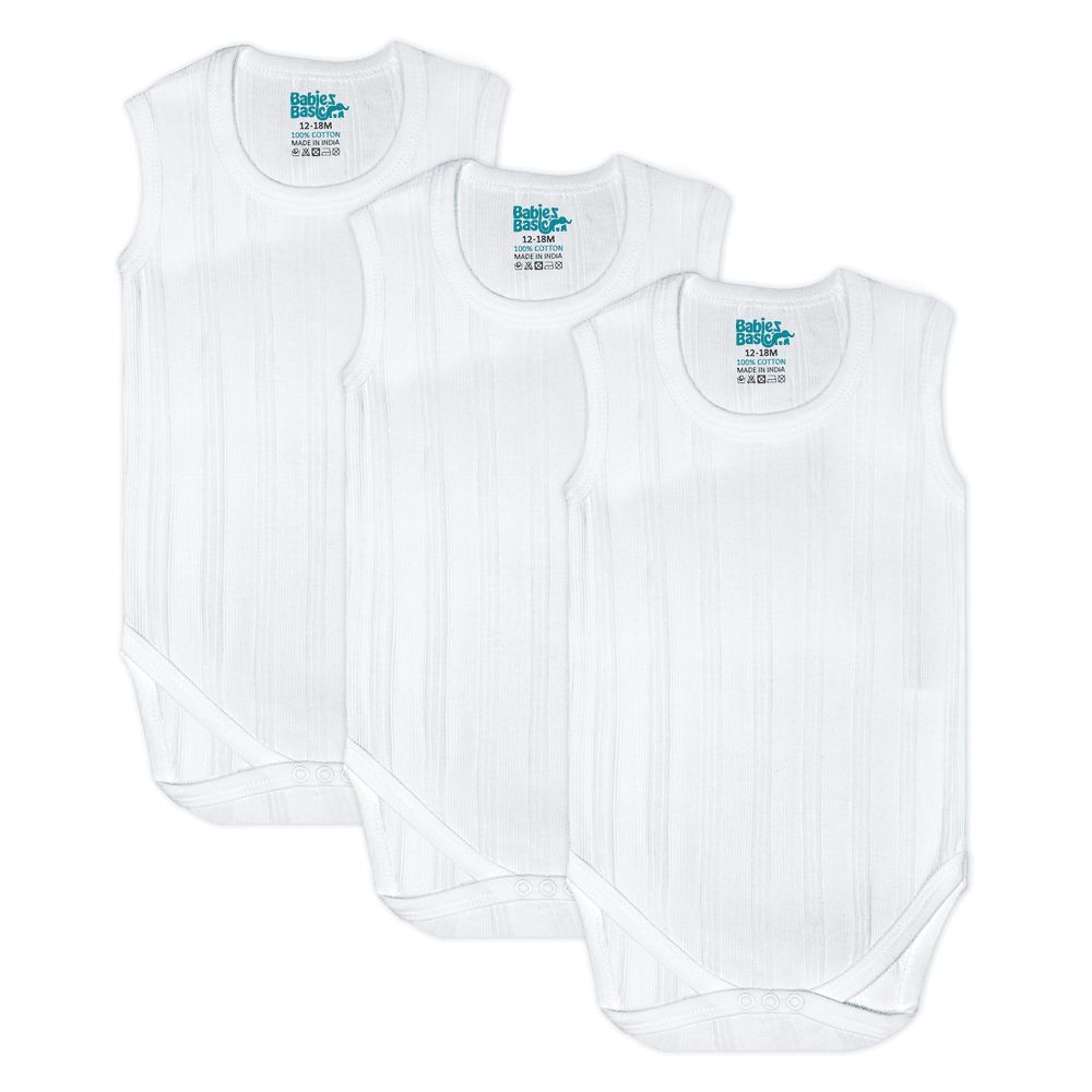 Babies Basic - 3pc-Set - Baby' Sleeveless Striped Bodysuit - White