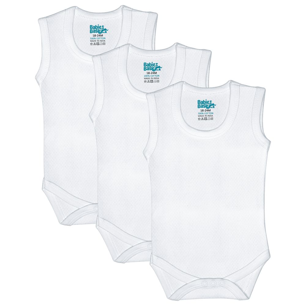 Babies Basic - 3pc-Set - Baby' Sleeveless Combed Cotton Bodysuit - White