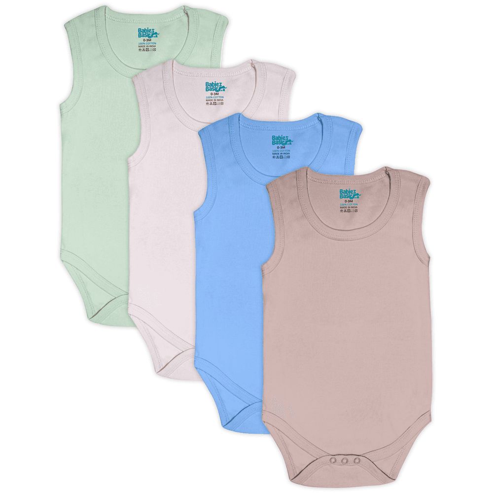 Babies Basic - 4pc-Set - Baby' Sleeveless Bodysuit - Green/Beige/Blue/Mocha