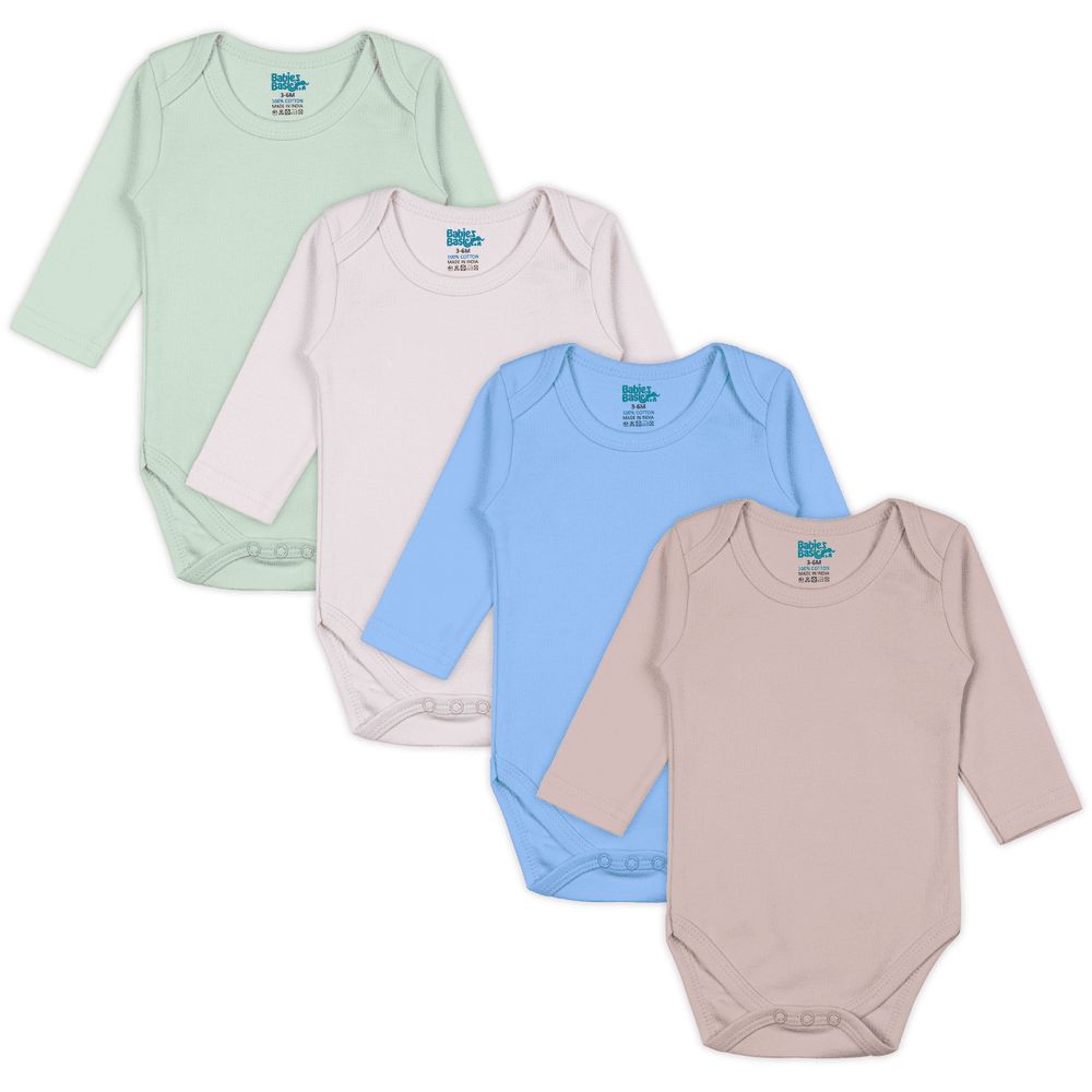 Babies Basic - 4pc-Set - Baby' Long Sleeves Bodysuit - Green/Beige/Blue/Mocha