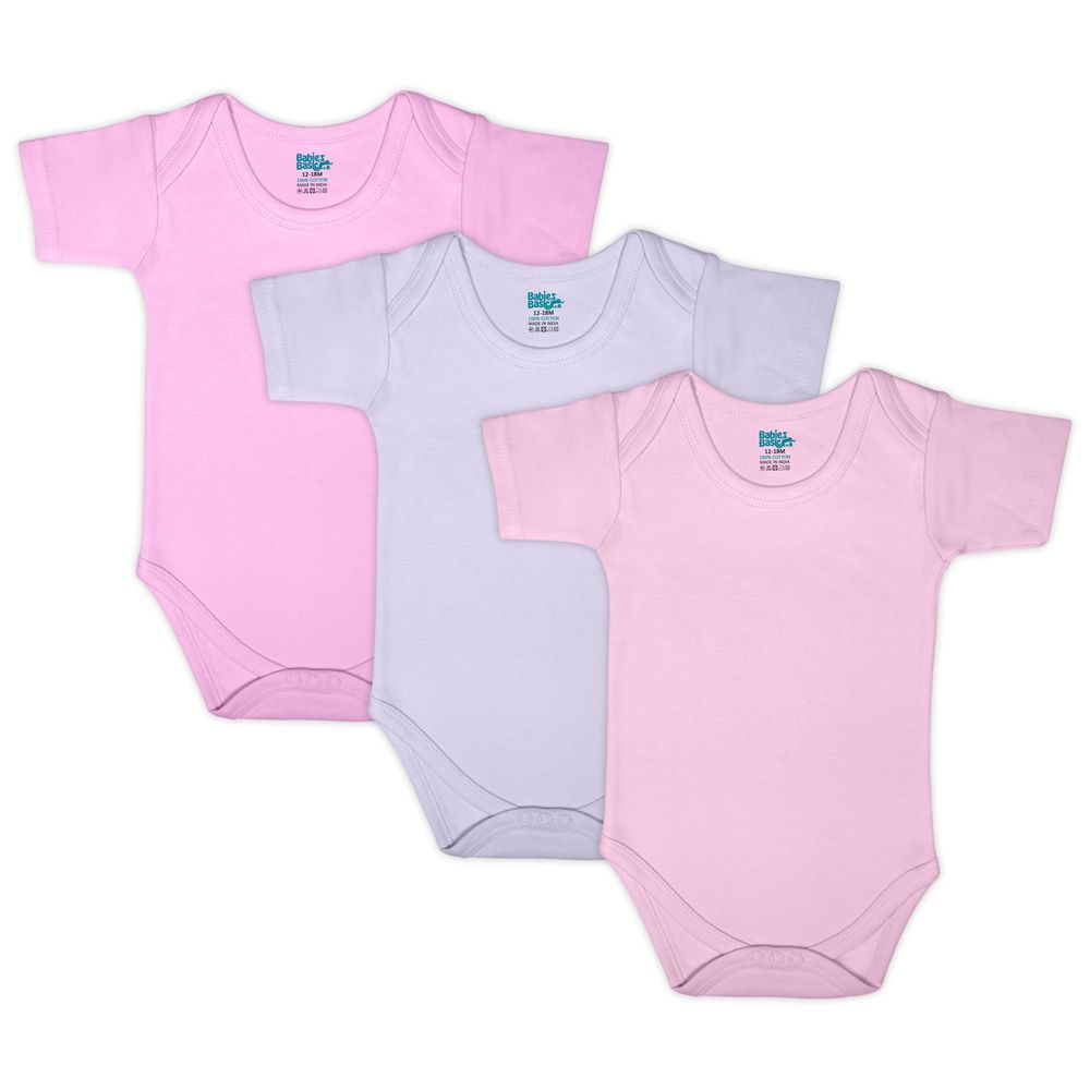 Babies Basic - 3pc-Set - Combed Cotton Short Sleeves Romper - Multicolor