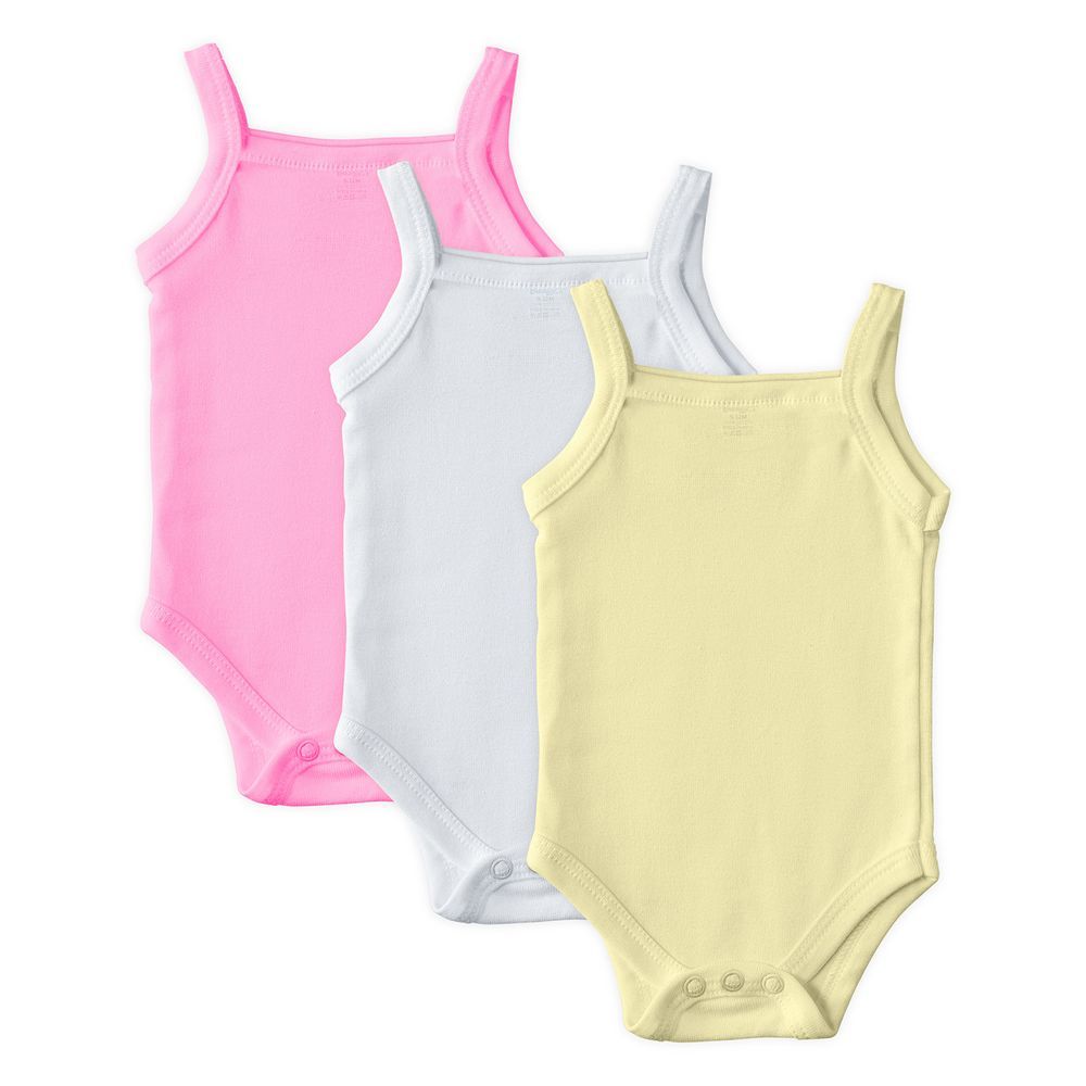 Babies Basic - 3pc-Set - Girl's Sleeveless Romper - Pink/Yellow/White