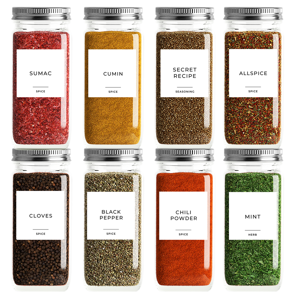 Twinkle Hands - 160 Spice Jar Labels - Pantry Organization - Square