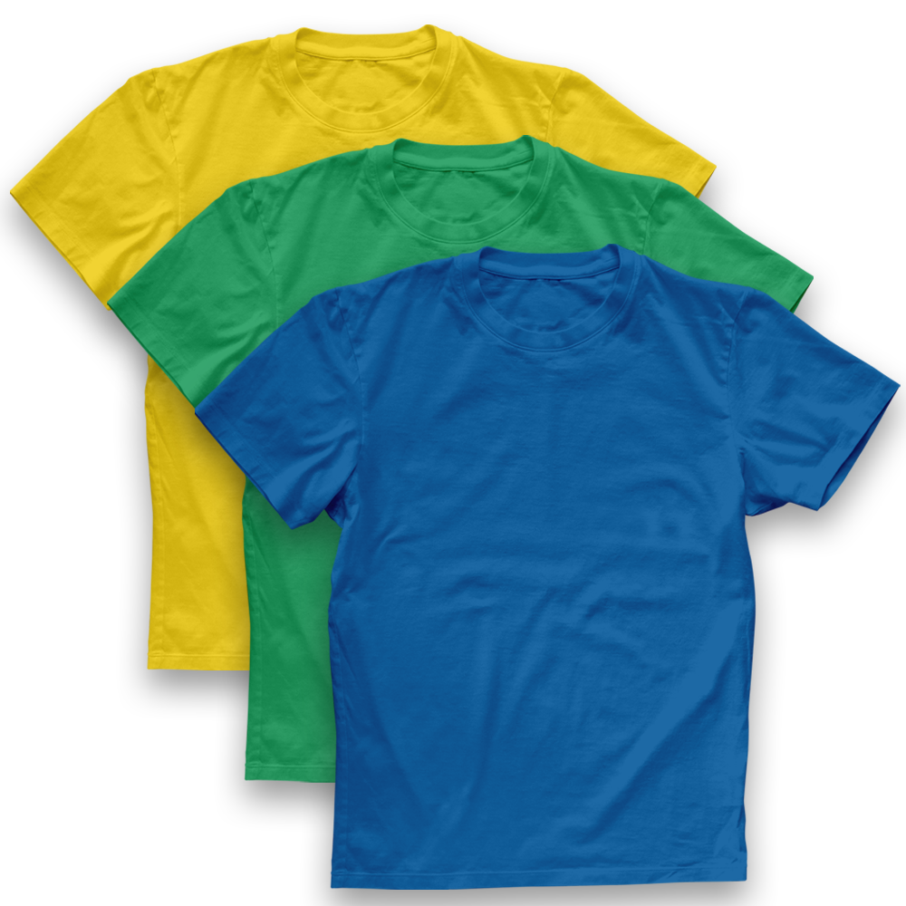 Twinkle Hands - 3pc-Set - Short Sleeves Cotton T-Shirt - Blue/Green/Yellow