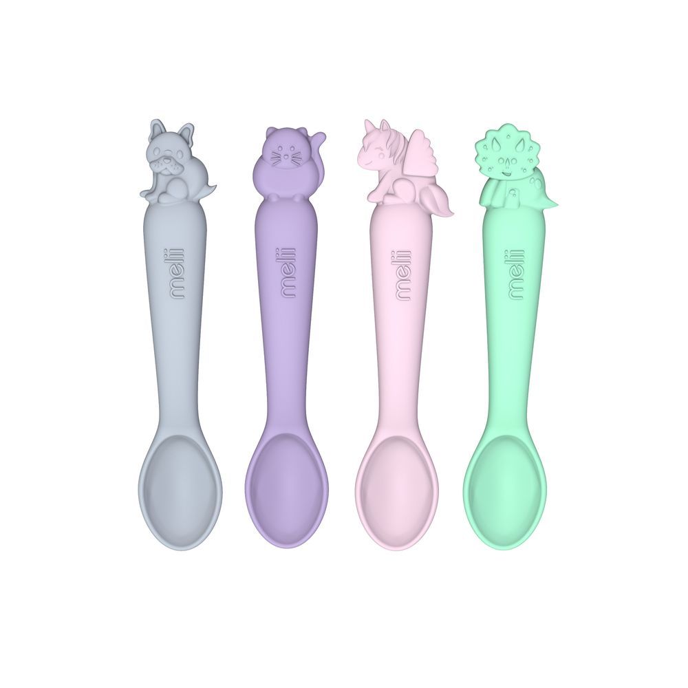 Melii - Silicone Spoons Set - 4 Pcs - Dog/Cat/Unicorn/Dino