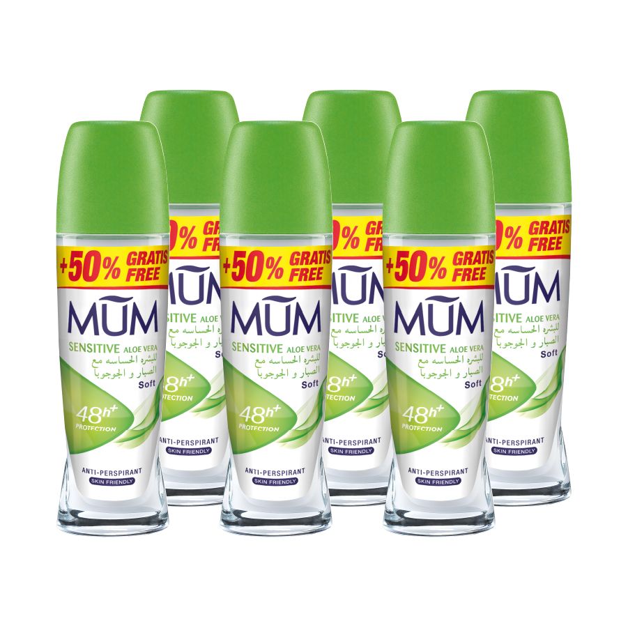 Mum - Deodorant Roll On Sensitive Aloe Vera Quick Drying Formula - Pack Of 6 - Each 75 ml