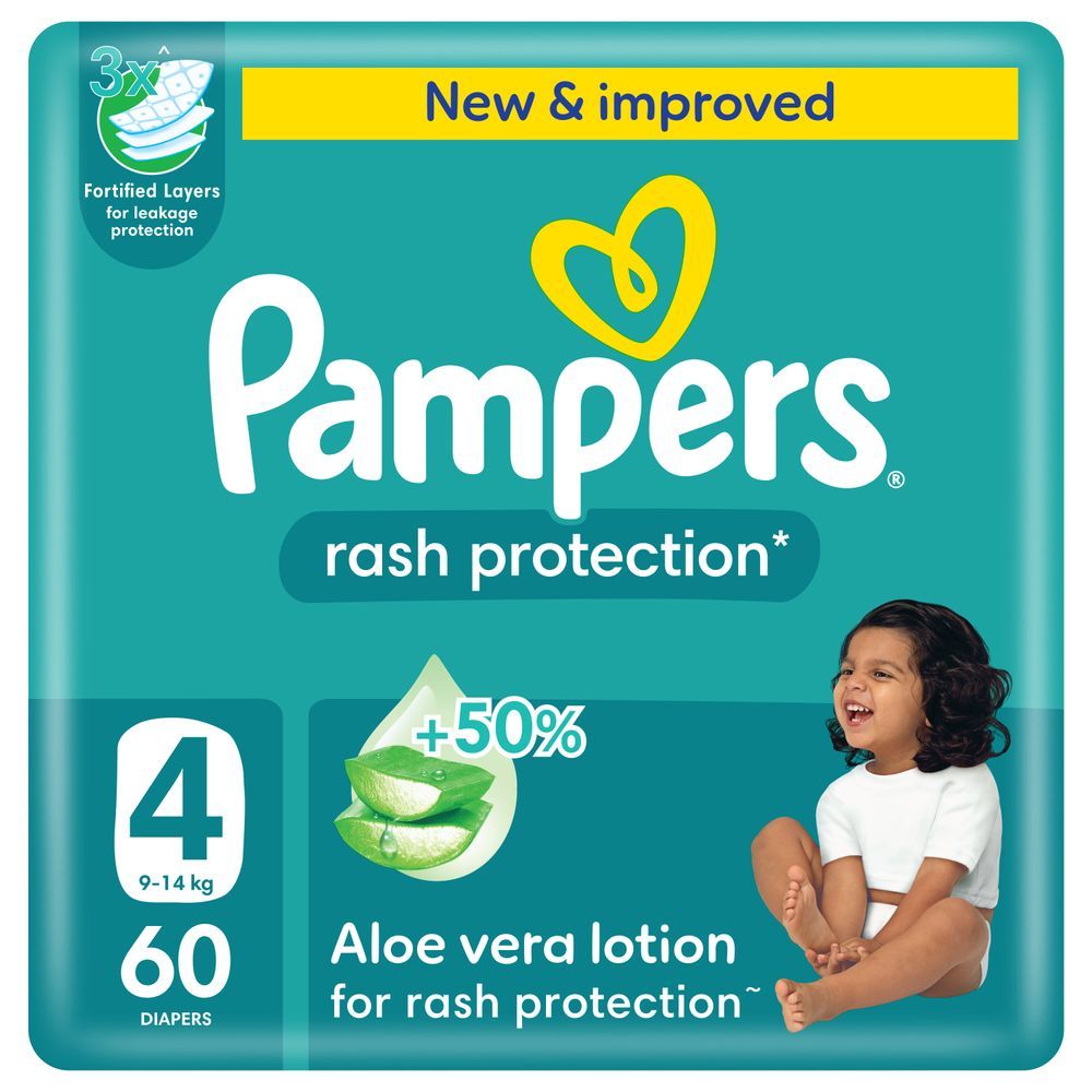 Pampers - Rash Protection Taped Diapers - Mega Pack - Size 4 - 9-14 kg - 60 Pcs