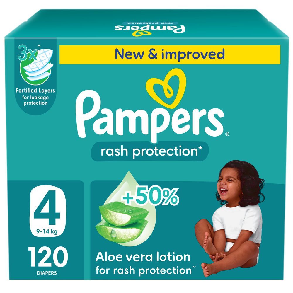 Pampers - Rash Protection Taped Diapers - Giant Box - Size 4 - 9-14 kg - 120 Pcs