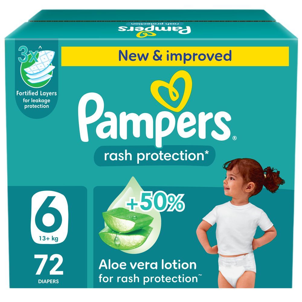 Pampers - Rash Protection Taped Diapers - Giant Box - Size 6 - 13 Plus kg - 72 Pcs