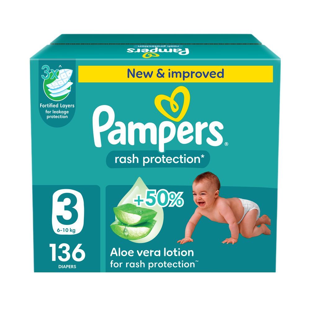 Pampers - Rash Protection Taped Diapers - Giant Box - Size 3 - 6-10 kg - 136 Pcs