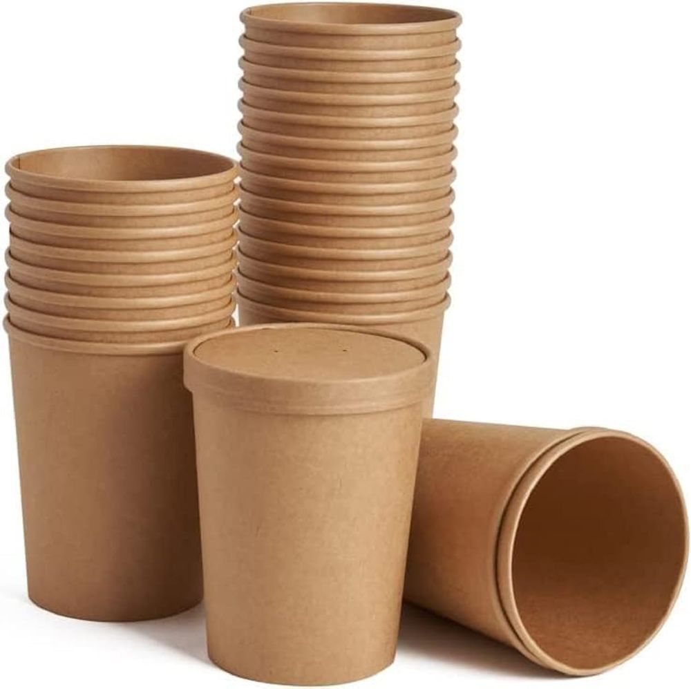 Ecoway - Disposable Paper Cups - 946ml - Pack of 50 - Brown