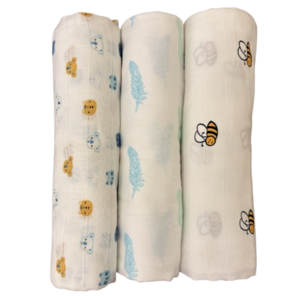 Tummy - Baby Essential Swaddle Set - White - 3 Pcs